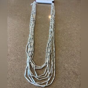 Multi strand beaded silver necklace 30”-33”